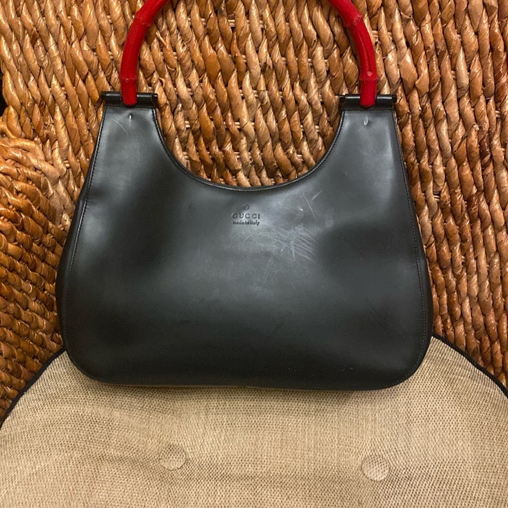 Rare - - Gucci Black and Red Shoulder Bag with Hobo Silhouette - Picture 7 of 13